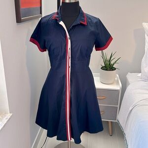Casual-Chic Tailored Frock - Navy with Red Stripe Detail Size X-Large/18